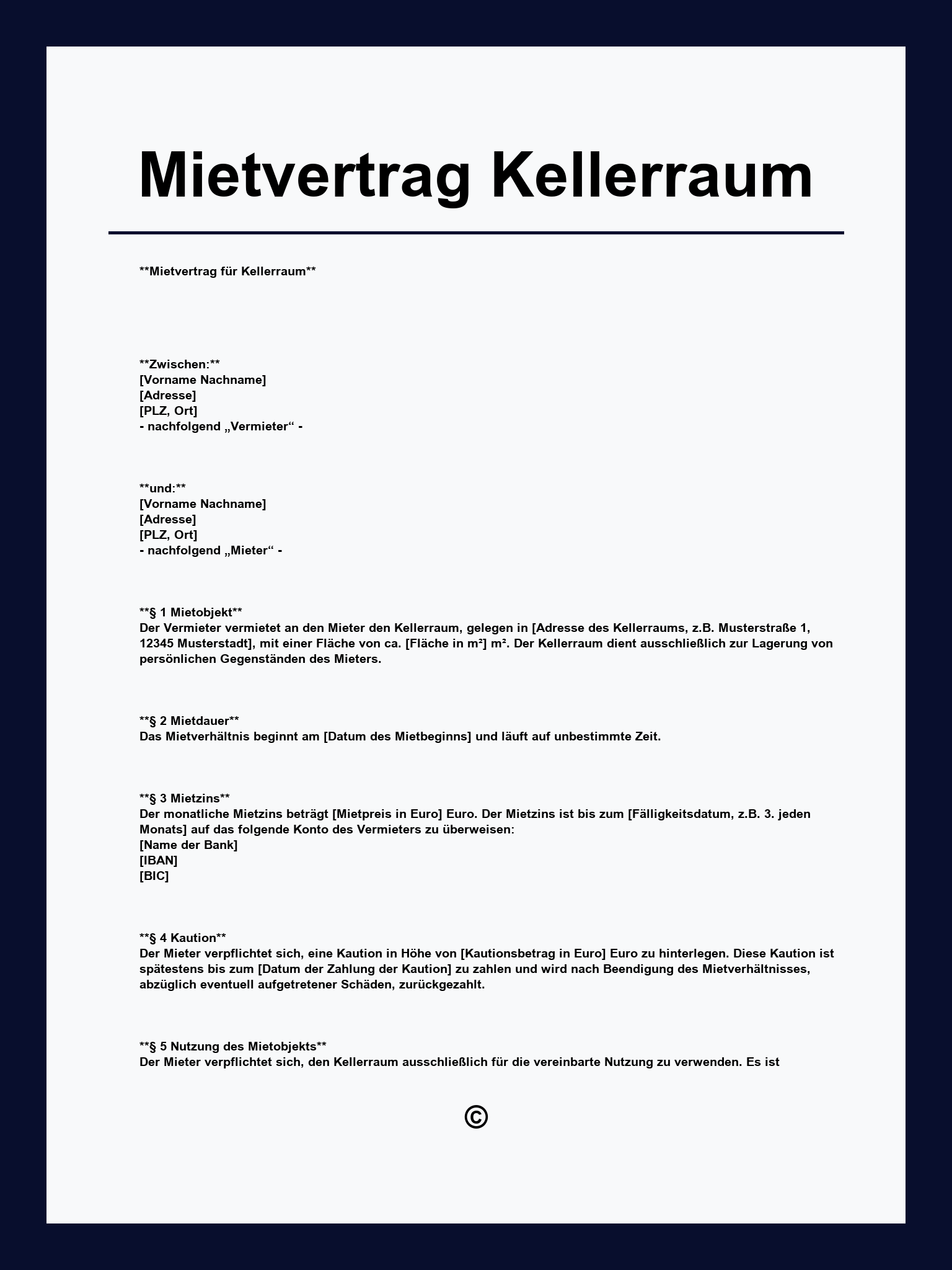 Mietvertrag Kellerraum Muster