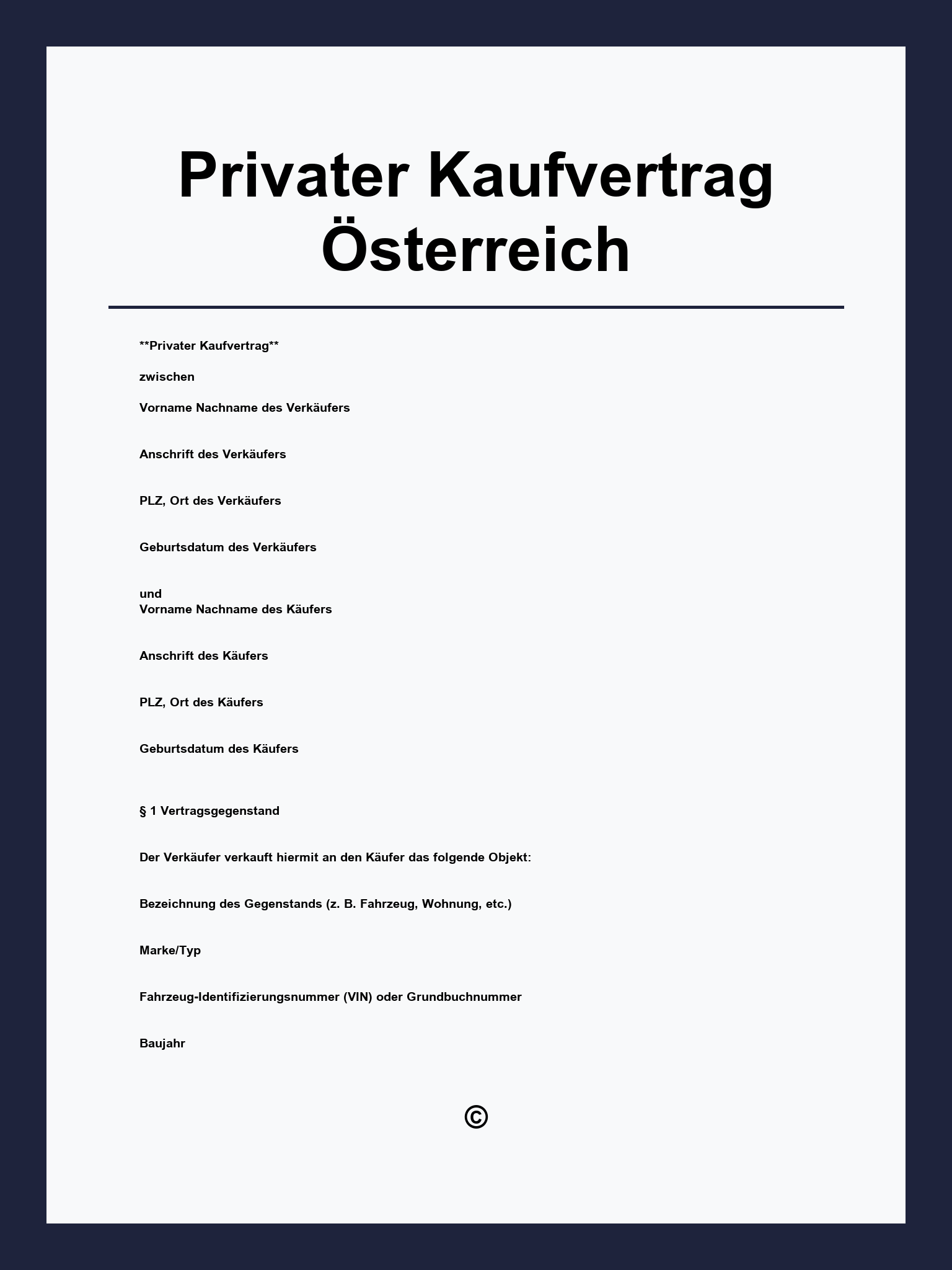 Privater Kaufvertrag Vorlage Österreich