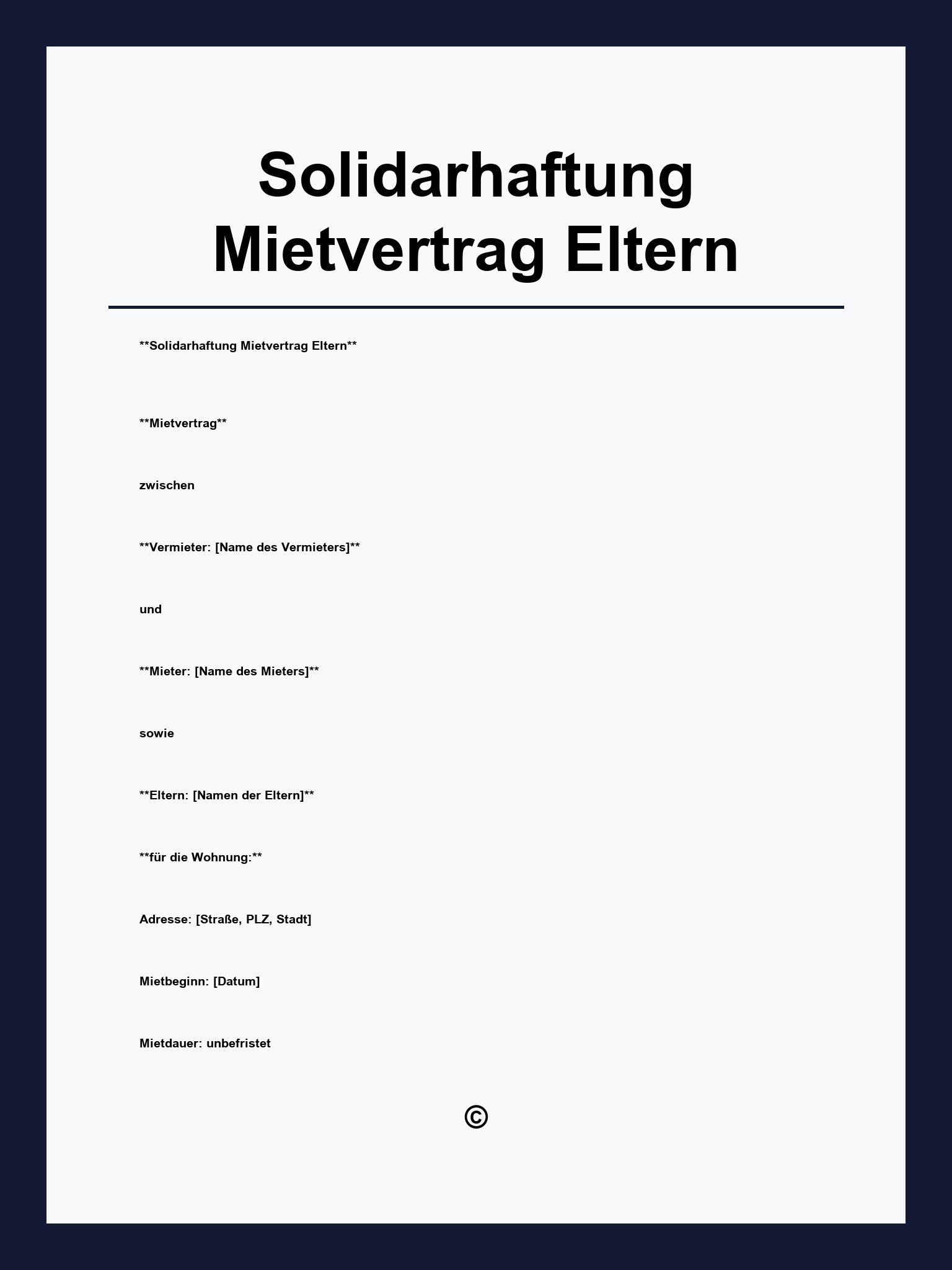 Solidarhaftung Mietvertrag Eltern Vorlage