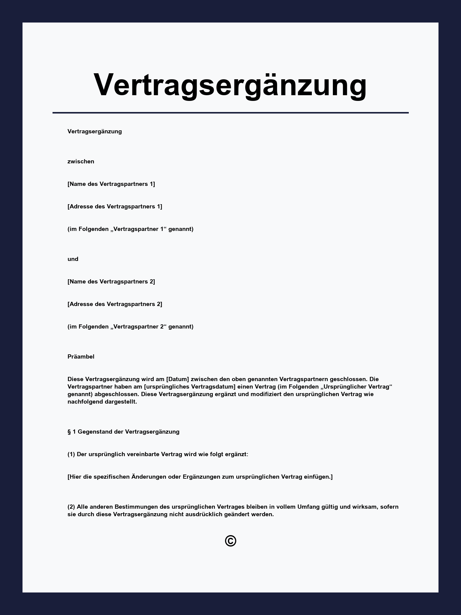Vertragsergänzung Vorlage