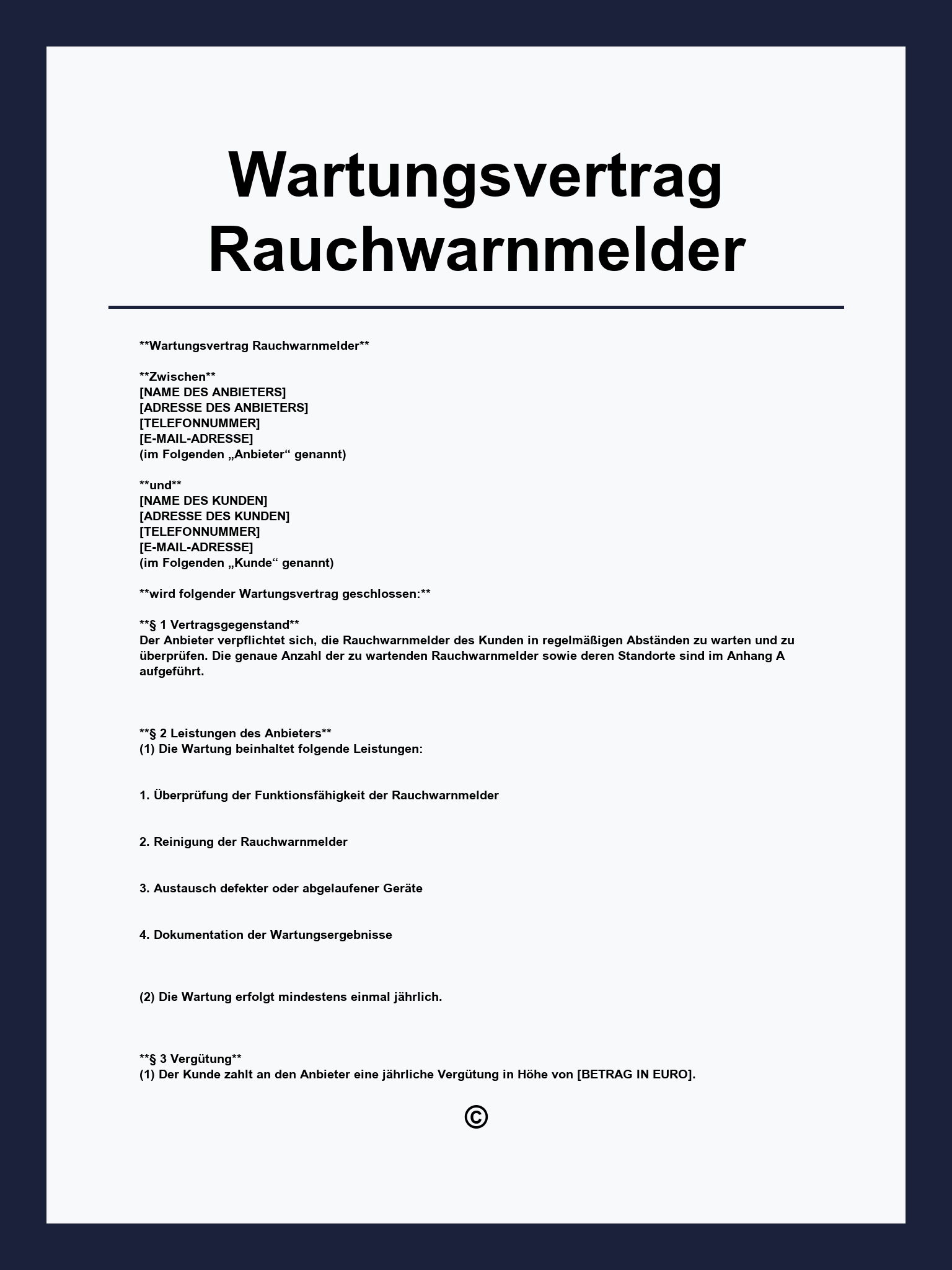 Wartungsvertrag Rauchwarnmelder